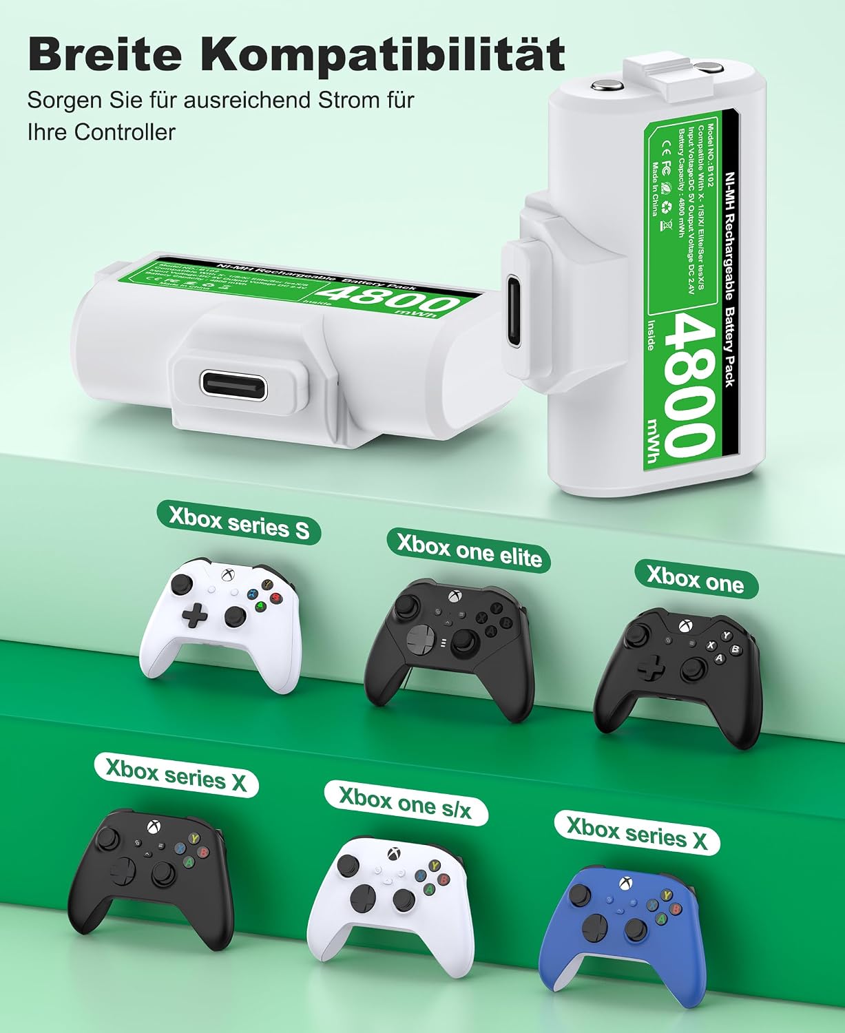 Detalle 2 de Akku für Xbox Controller, 2 x 4800mWh Wiederaufladbare Akku für Xbox Series X Controller mit 4 Batterie Abdeckung für X- Series X/S/X-One/One S/X/Elite
Akku für Xbox Controller, 2 x 4800mWh Wiederaufladb…