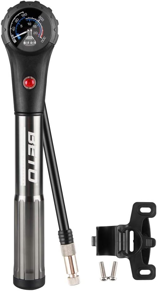 Detalle de Beto MTB-schokpomp 300 psi met dubbele functie en manometer