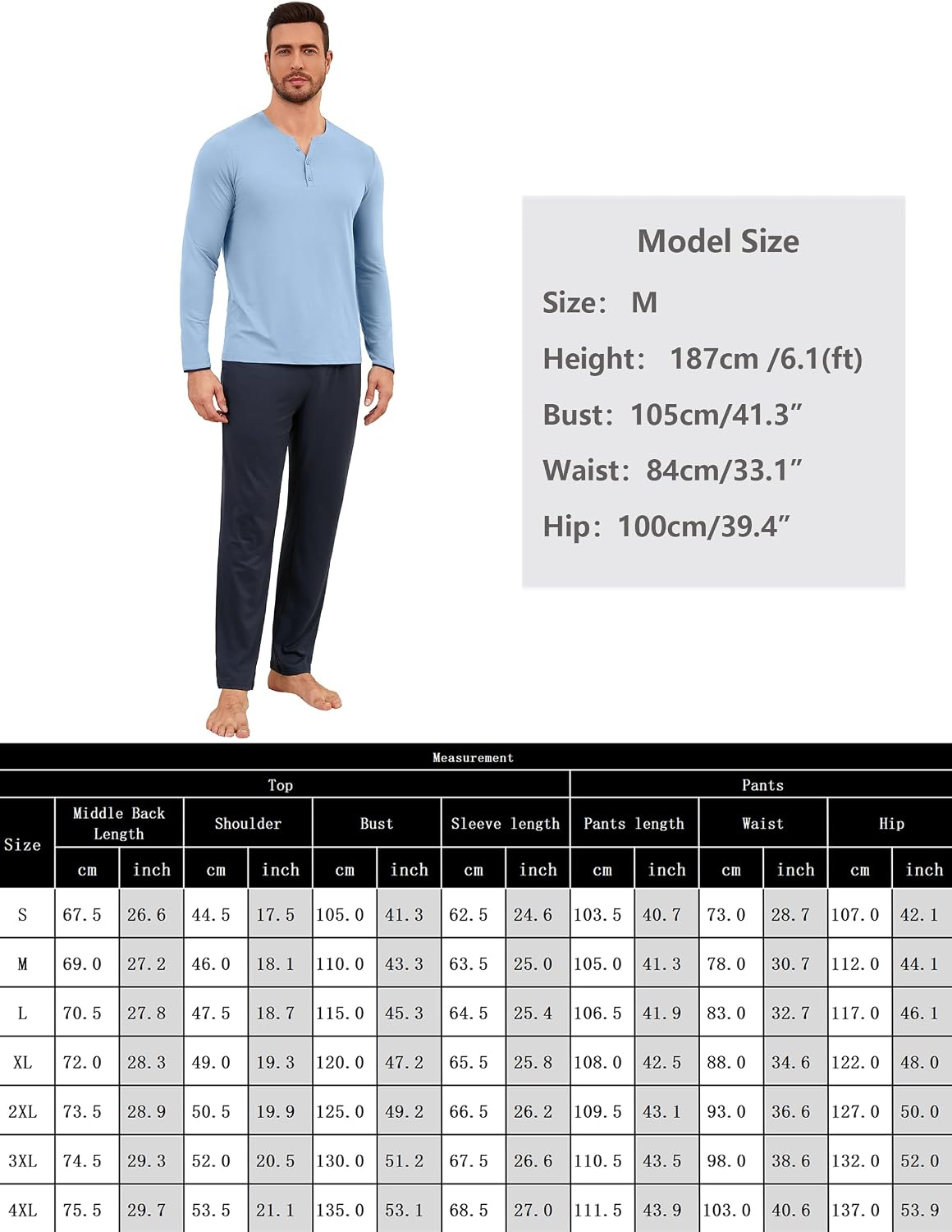 Detalle de Uniexcosm Pyjama Homme Hiver en Coton — Ensemble 2 pièces à boutons
