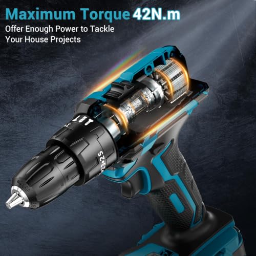 Detalle 2 de MHPRO Trapano avvitatore a batteria 21V con percussione, 42 Nm e accessori