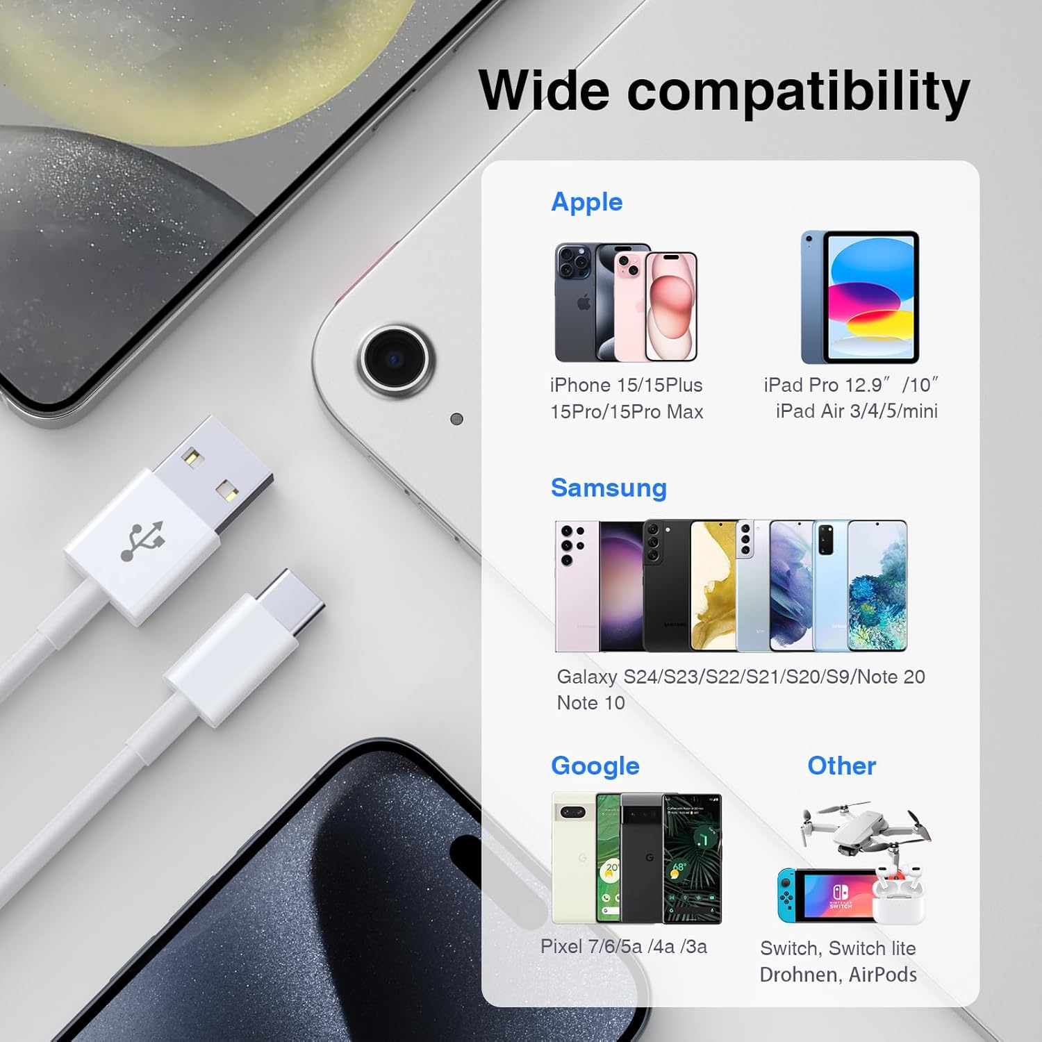 Thumbnail 5 de USB C Charger Cable 2Pack 1.8M 2.4A