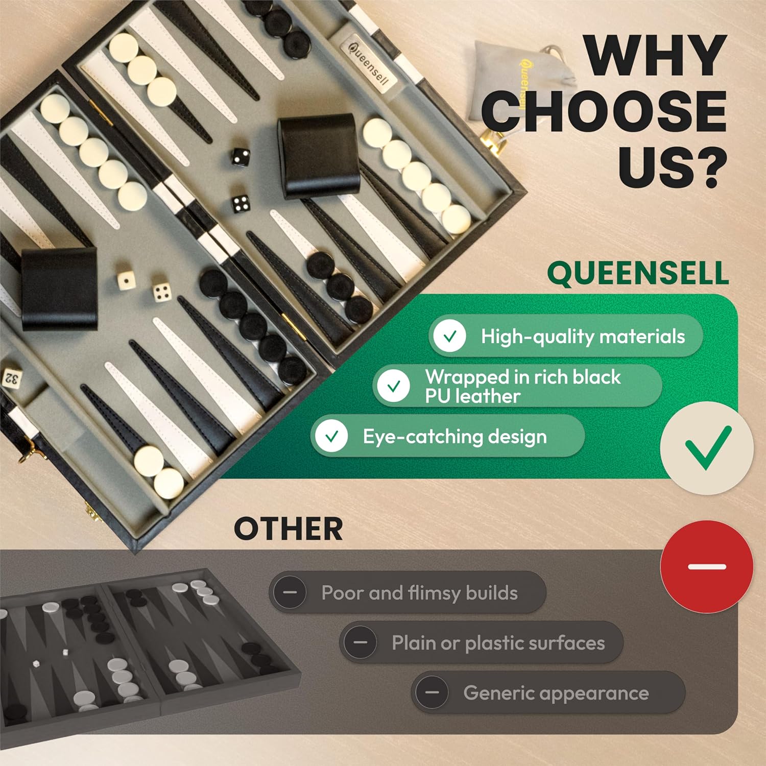 Thumbnail 5 de Queensell 15-Inch Backgammon Set ๐ฒ