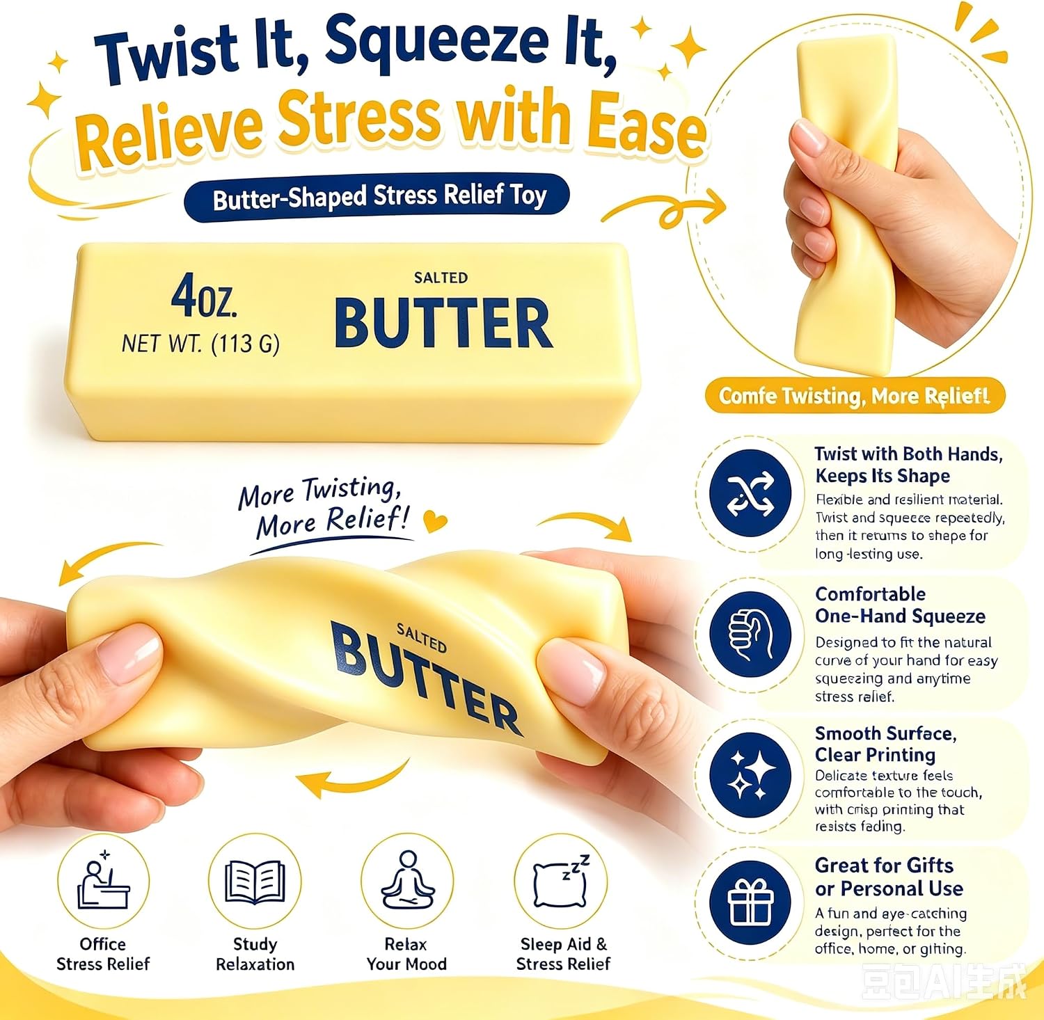 Detalle 2 de Zeeoa Zooea20260526-01 Butter-Shaped Squishy Fidget Toy, 2-Piece PU Set