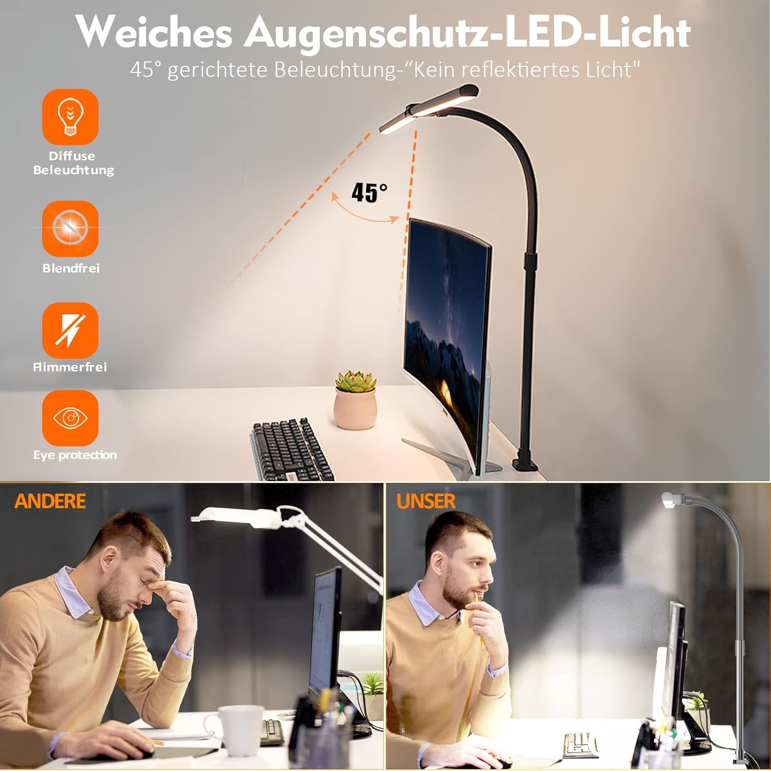 Thumbnail 4 de LOTTBUTY Doppelkopf Schreibtischlampe 24W 80cm