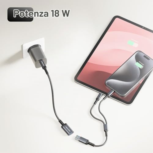 Detalle de deleyCON Adattatore USB-C a USB-A OTG 10 Gbit/s, ricarica 18 W, confezione da 2