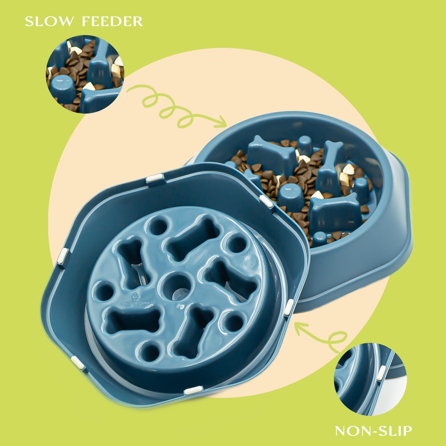 Thumbnail 2 de 2-pack Slow Feeder Dog Bowls (Maze Puzzle) – Navy blue, non-slip & dishwasher-safe