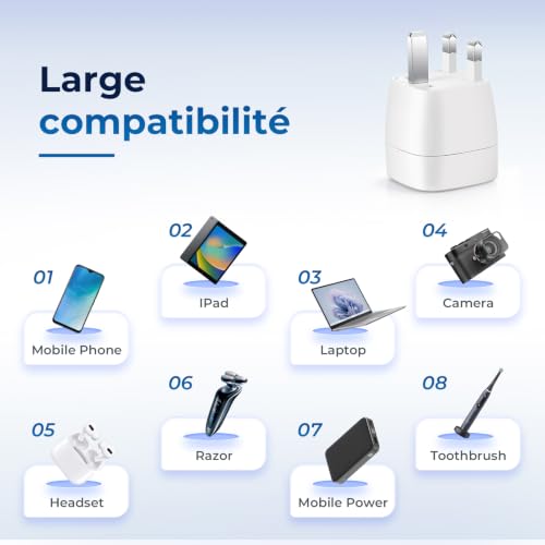 Thumbnail 5 de vutizal Adaptateurs de voyage type G, lot de 2, blancs, 16 A / 2 500 W