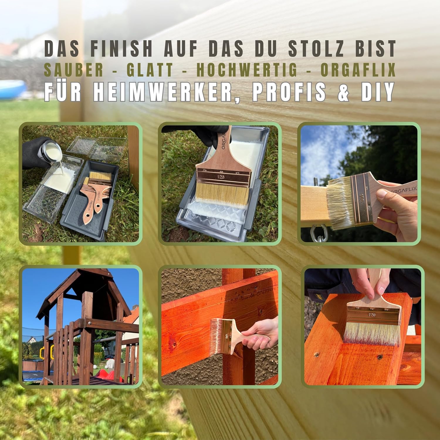 Detalle de ORGAFLIX Flächenstreicher-Set 120mm + 100mm inkl. Farbwanne 15x30cm – Vielseitiger Malerb & Pinsel-Profisatz