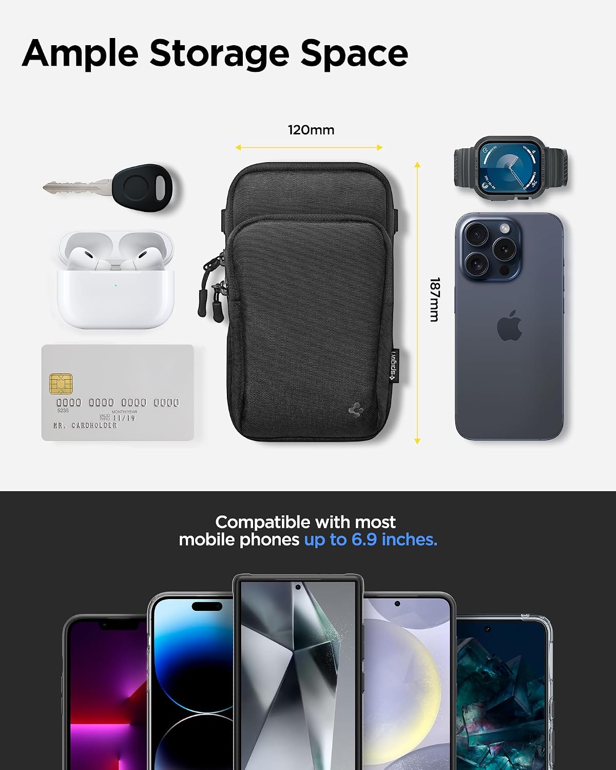 Thumbnail 6 de Spigen KD400 borsello uomo a tracolla staccabile con moschettone e porta cellulare fino a 6,9" – Nero