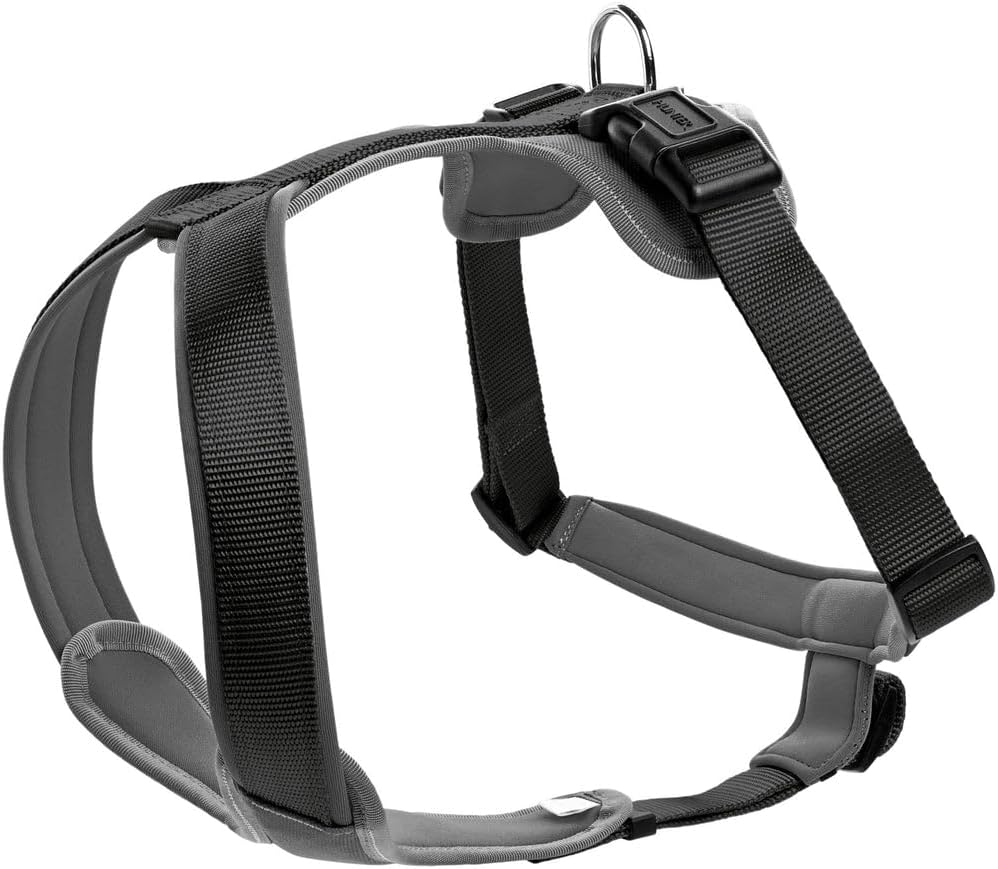 Detalle de HUNTER Hundegeschirr NEOPREN – Größe S, schwarz/grau, komfortables Polster-Nylon-Geschirr mit Reflektionsstreifen