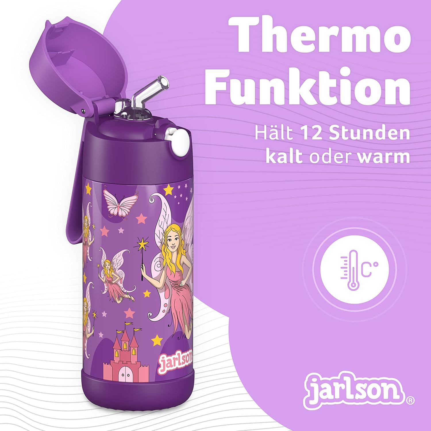 Thumbnail 1 de Jarlson Trinkflasche Charli Kinder Edelstahl 350 ml – MIT STROHHALM, AUSLaufsicher, BPA-frei