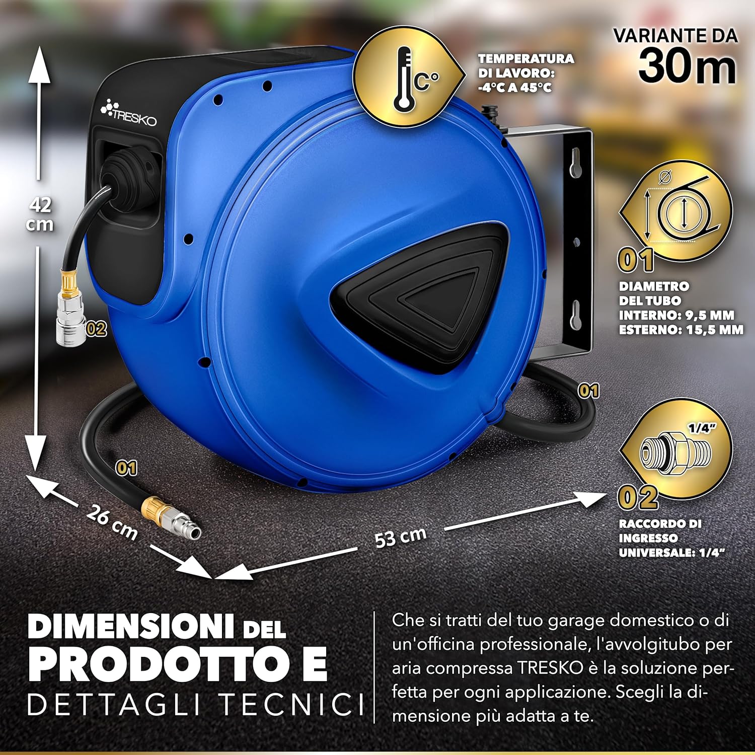 Thumbnail 1 de TRESKO Avvolgitubo Aria Compressa 30 m con Tubo – Avvolgitubo Pneumatico 1/4", Riavvolgitore Automatico, Blu