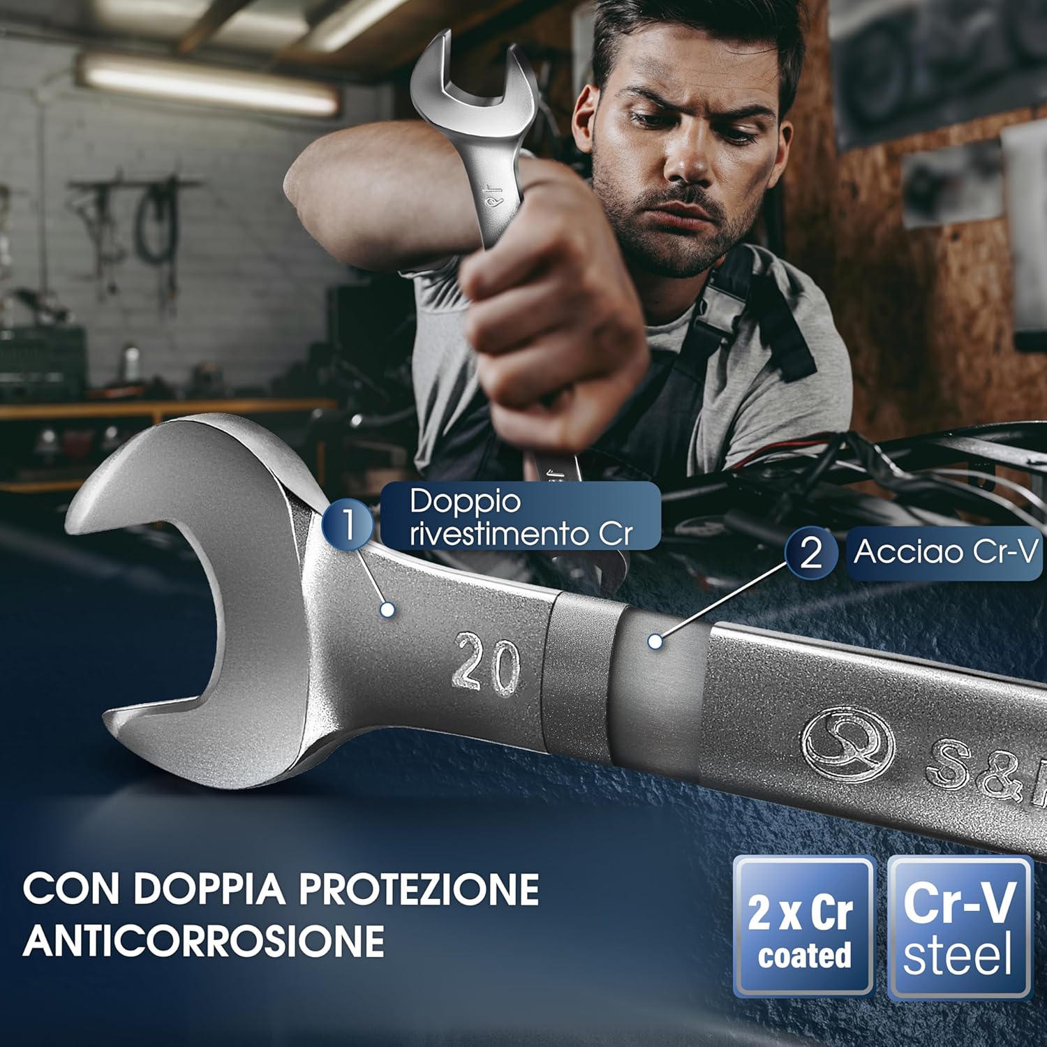 Thumbnail 3 de S&R Set 15 Chiavi Inglesi Combinate Anello e Forchetta 6–22 mm: qualità industriale per uso professionale