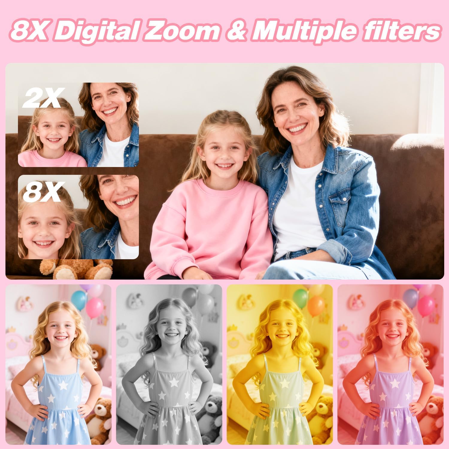 Thumbnail 6 de goopow H11 Kids Digital Camera, 1080p Video, 8x Digital Zoom, Pink