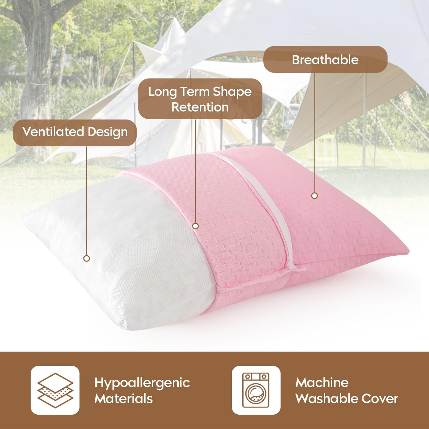 Detalle de PEUJEW Small Shredded Memory Foam Pillow – Apricot Pink Travel Camping Pillow (L)