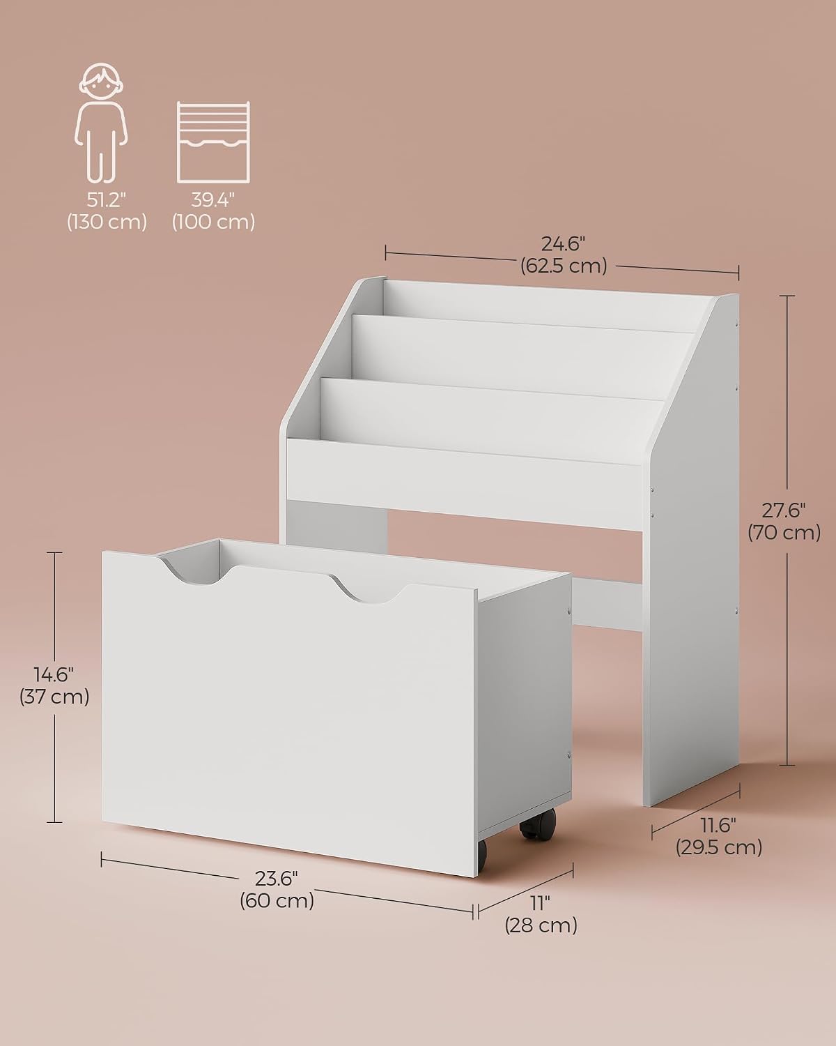 Detalle 2 de SONGMICS UGKR041W10 Kids Bookshelf and Toy Organizer, 3 Shelves, Wheeled Toy Box