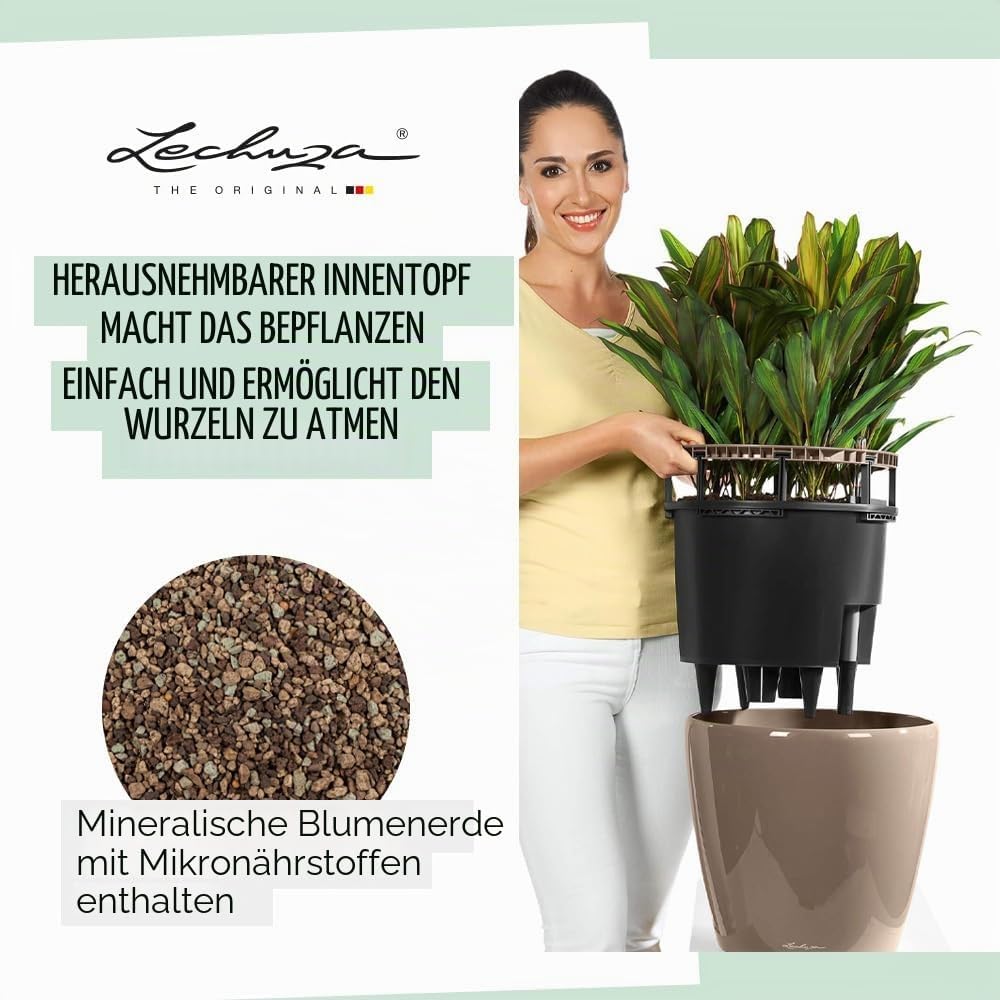 Detalle 2 de LECHUZA CLASSICO Premium LS 43 taupe hochglanz – Innen-Pflanzgefäß mit Bewässerungssystem