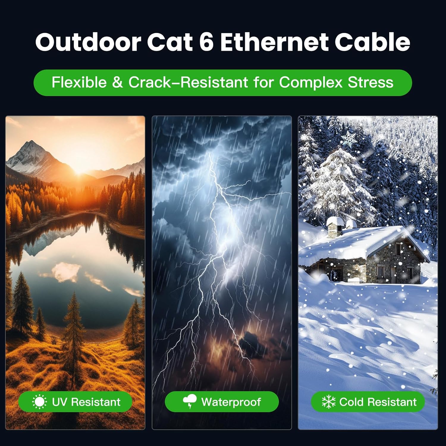 Thumbnail 2 de CABNEER Cat 6 Outdoor Ethernet Cable 10M 23AWG – Direct Burial, UV-Resistant, Heavy-Duty, 10Gbps