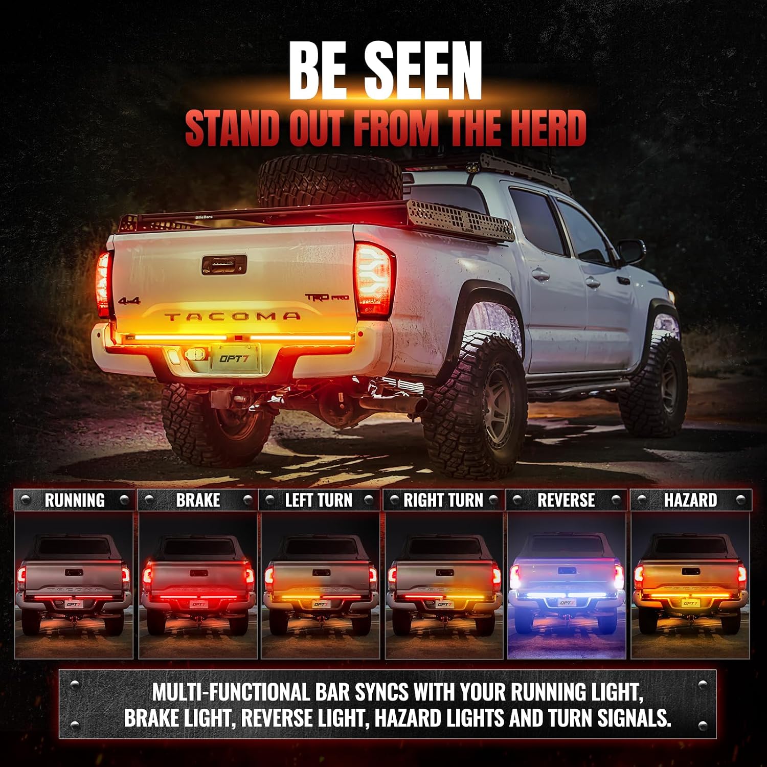 Detalle 2 de OPT7 Redline Parlux Triple Row LED Tailgate Light Bar 🚚