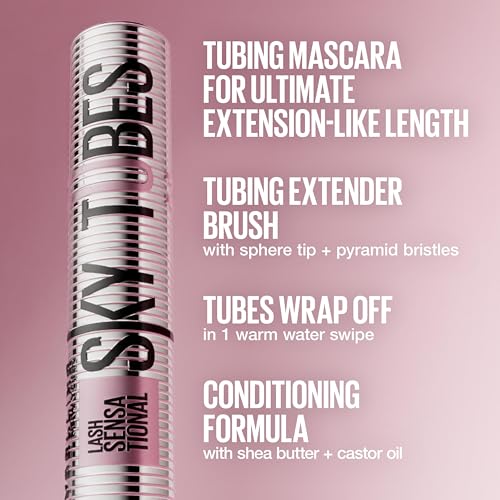 Detalle de Maybelline Lash Sensational Sky Tubes Tubing Mascara – Extension-Like Length, 24HR Wear