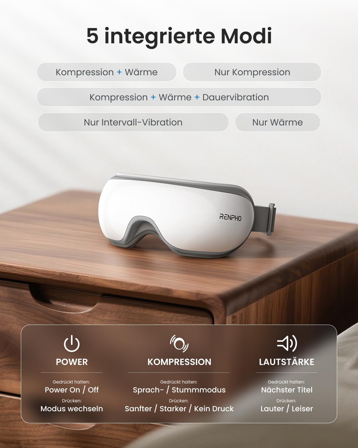 Thumbnail 4 de RENPHO Eyeris 1 Augenmassagegerät mit Wärme, Vibration & Kompression (Augenmaske gegen Migräne, Verspannungen)