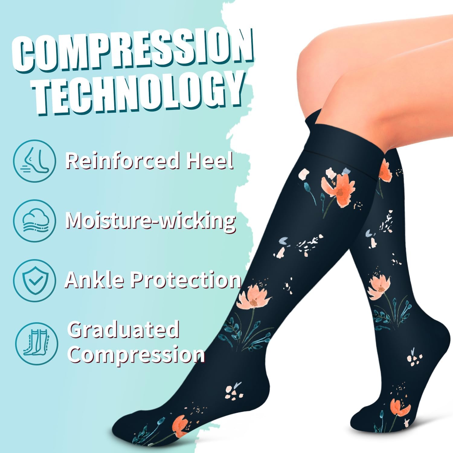 Detalle de Laite Hebe Compression Socks for Women & Men — Graduated Support, 6 Pairs