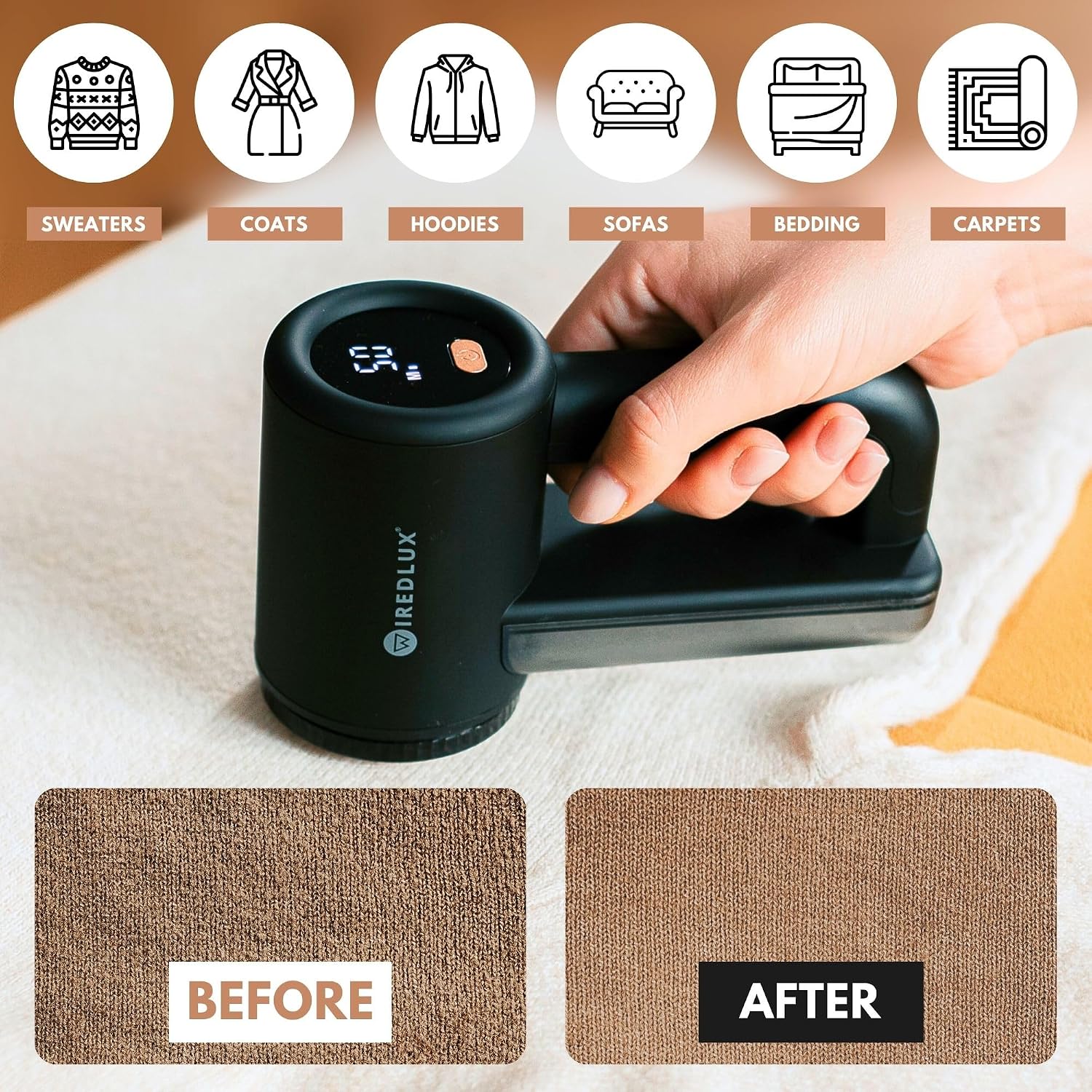 Detalle 2 de Electric Lint Remover WiredLux – Rechargeable Fabric Shaver and Debobbler