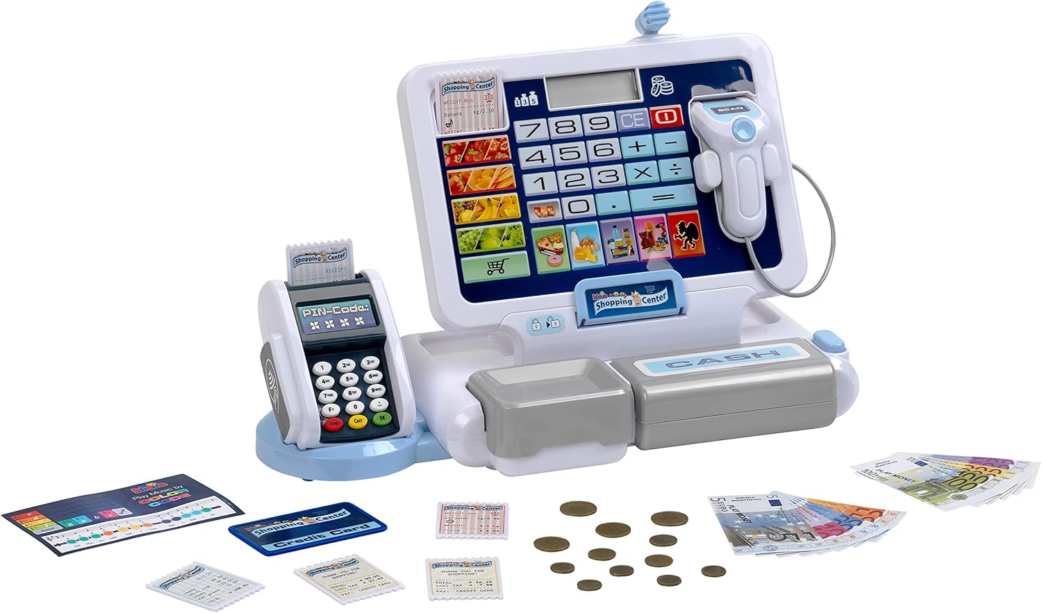 Theo Klein 9324 Caisse enregistreuse électronique avec écran amovible et accessoires — jeu de rôle pour enfants