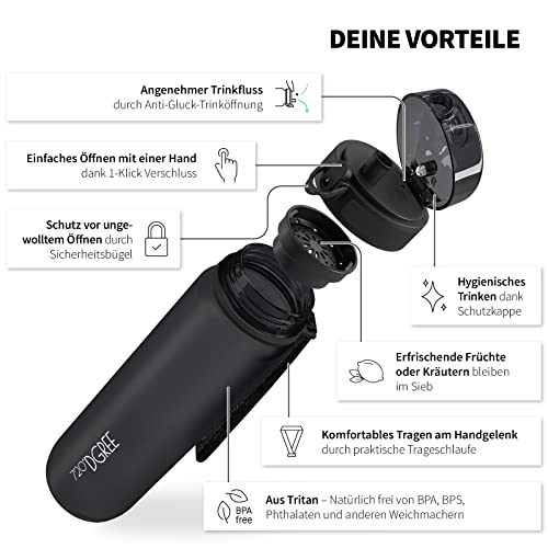 Detalle 2 de 720°DGREE Trinkflasche 1 l Sport “uberBottle“ softTouch +Sieb – BPA-frei, Tritan, auslaufsicher