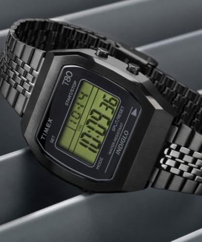 Detalle de Timex 80 TW2W91600: Orologio da uomo in acciaio inox nero, cassa 36 mm e quadrante digitale
