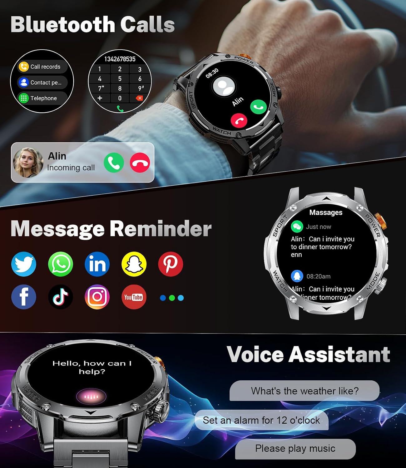 Thumbnail 2 de LIGE Smart Watch 1.75" HD display, 1000mAh