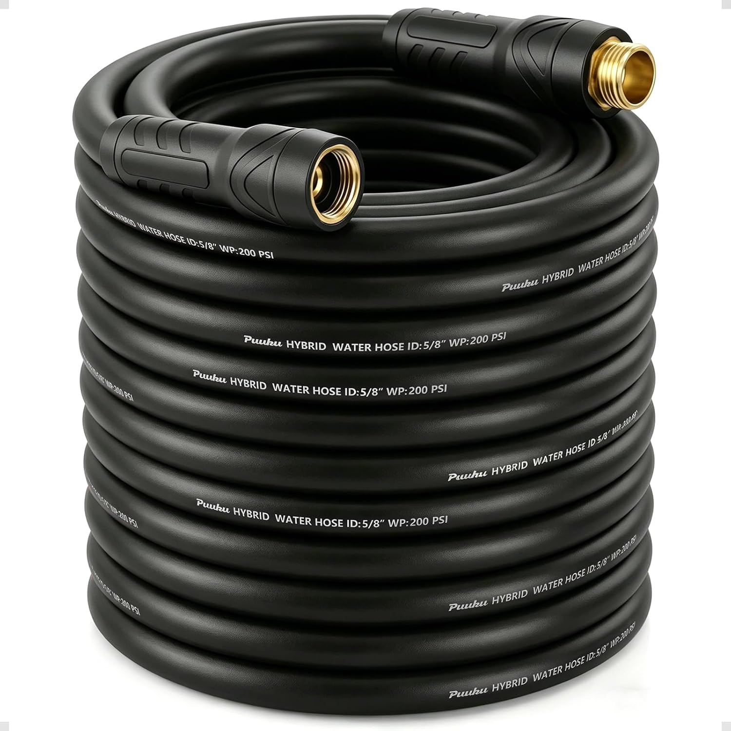 Detalle de PUUKU 100 ft Garden Hose, 5/8-Inch Hybrid, 600 PSI Burst Pressure