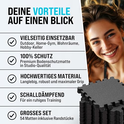 Thumbnail 6 de MONZANA Bodenschutzmatten Fitness 54 Stück – Robuster Unterlage-Set für Boden- und Fitnessbereich