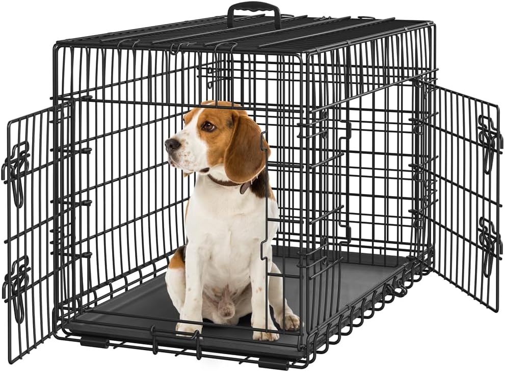 Yaheetech faltbarer Hundekäfig 90 x 56 x 63 cm mit Trennwand, 2 Türen und ausziehbarer Bodenschale (L), Schwarz