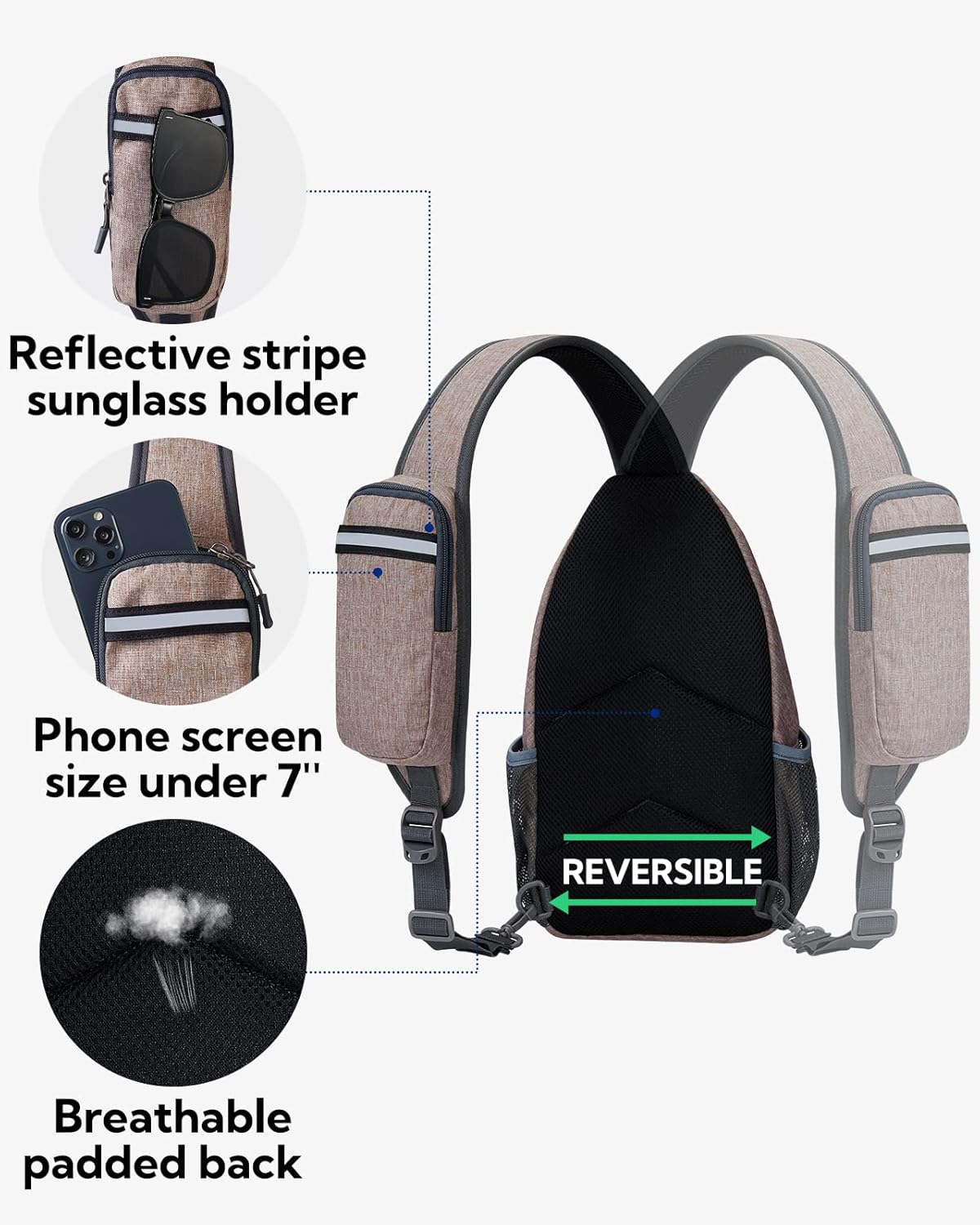 Detalle de WATERFLY Sling Rucksack / Sling Bag – verstellbarer Umhänge-Rucksackgurt für Wandern und Alltag