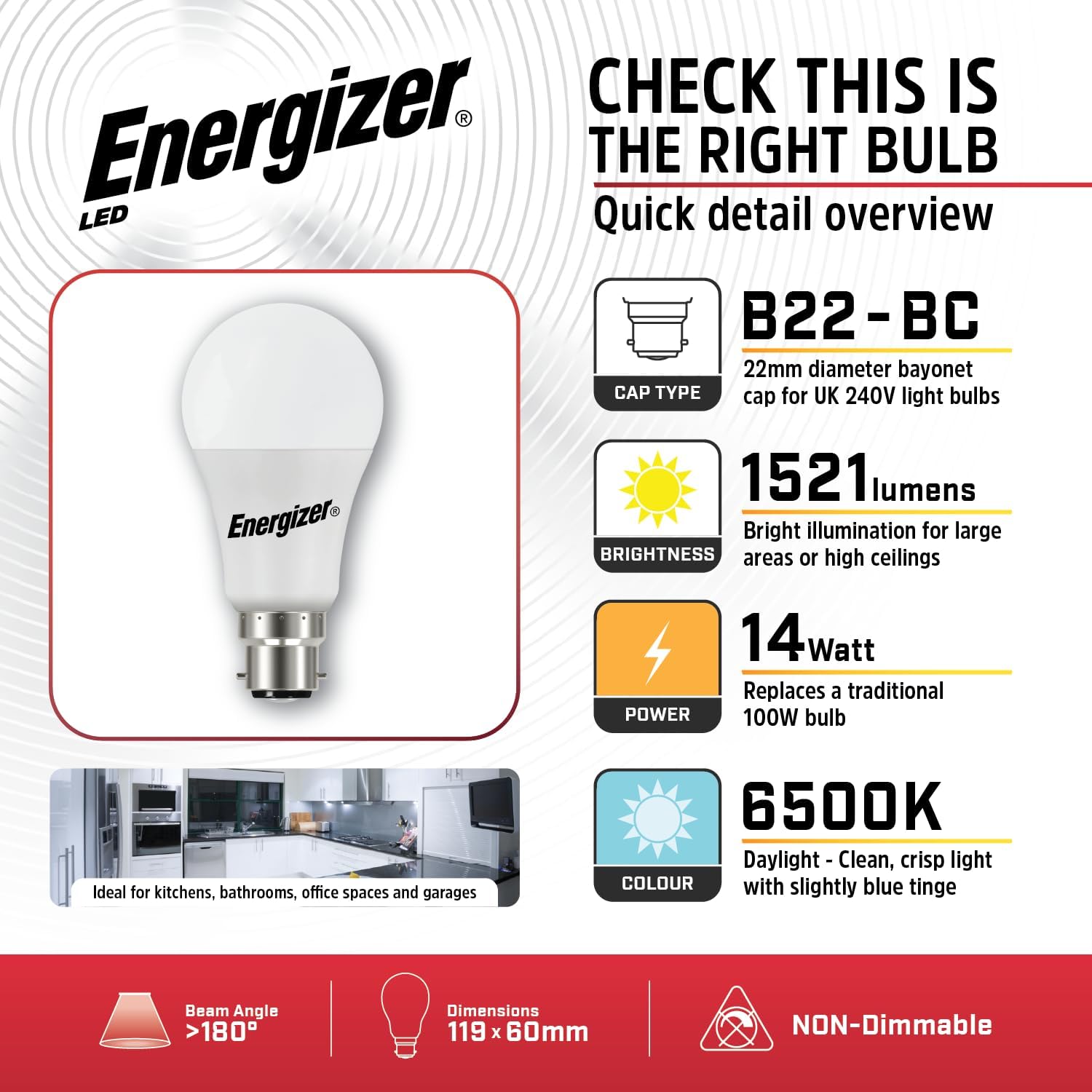 Detalle 2 de Energizer 100W Equivalent B22 LED Bulb 1521lm