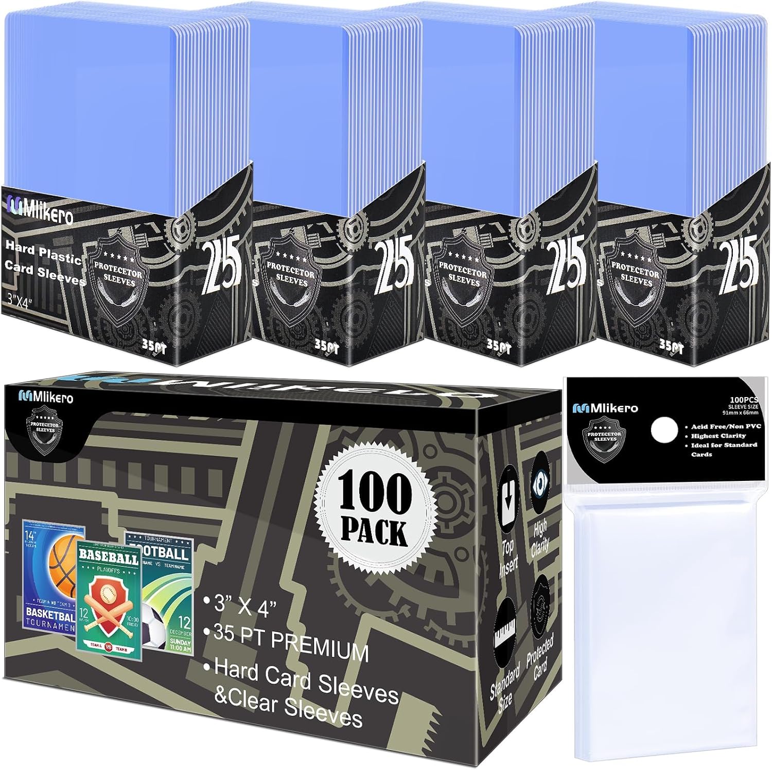 Thumbnail 6 de Mlikero 400 Pcs Card Sleeves: 3" x 4" Hard Sleeves + 200 Soft Sleeves, Non-PVC, Acid-Free for MTG and Sports Cards