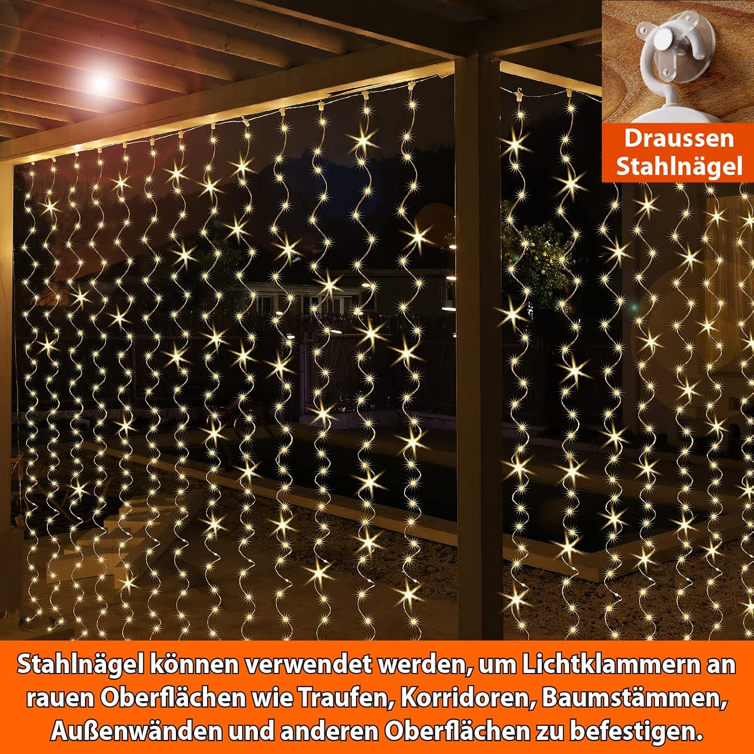 Detalle 2 de HXWEIYE 300LED Lichtervorhang 3×3 m Warmweiß 🎉