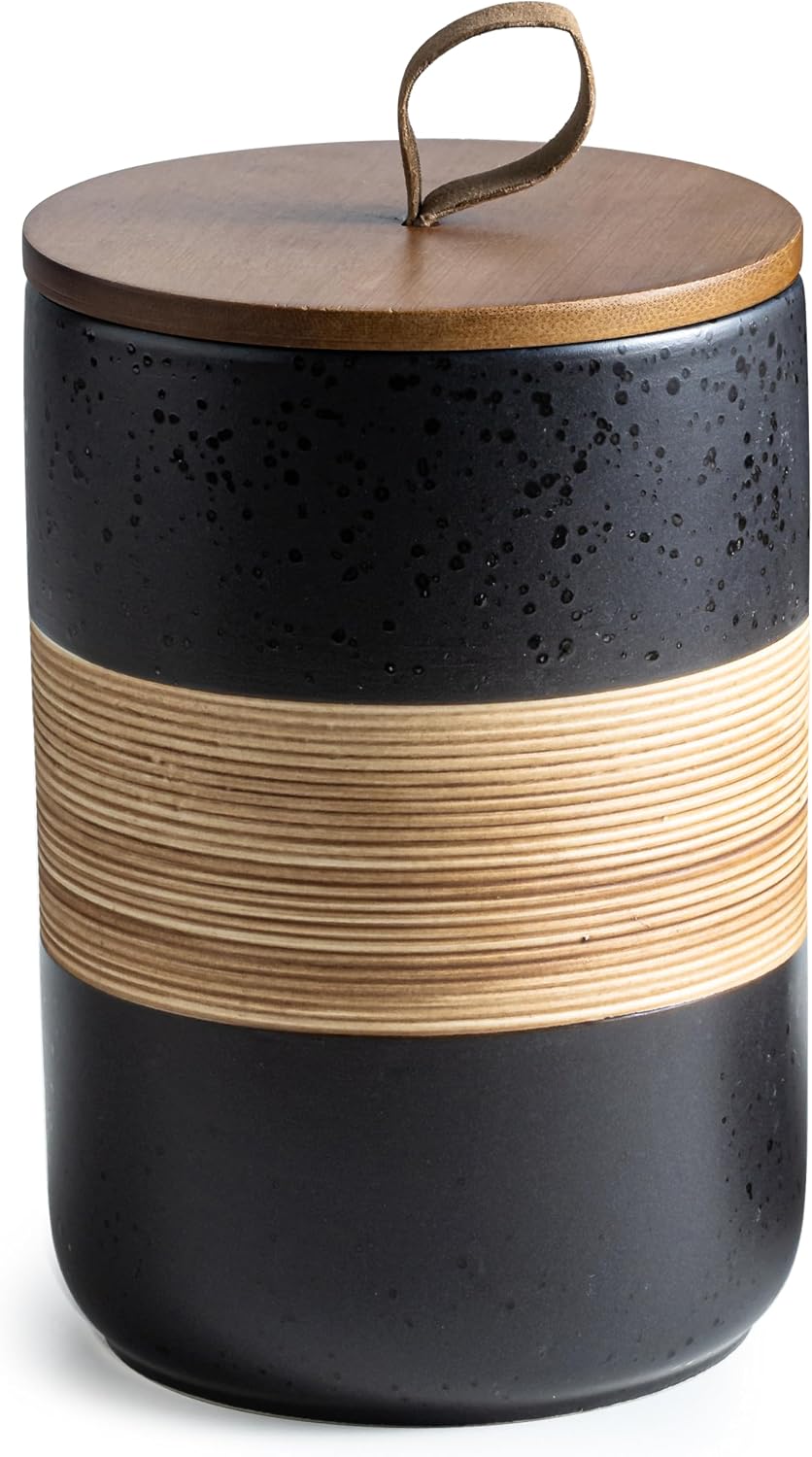 Detalle de Miamolo Large Storage Containers with Lids (Ceramic Kitchen Food Jars), Black, 61 fl.oz