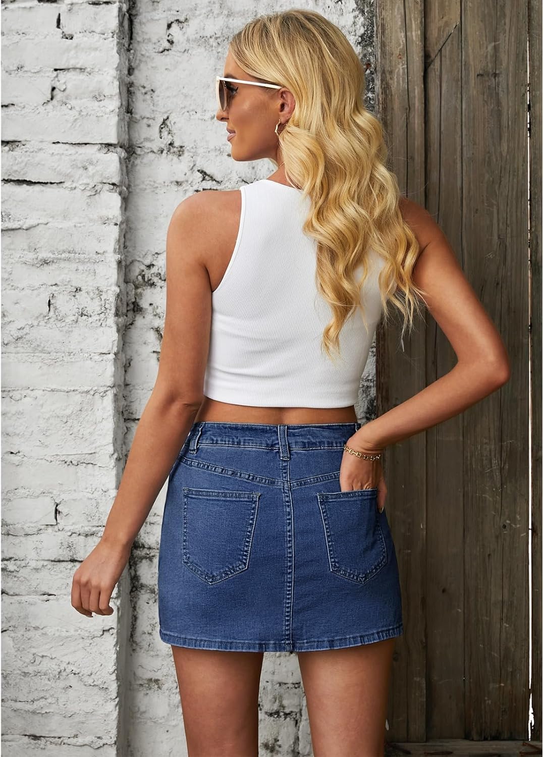 Thumbnail 1 de Vetinee High-Waisted Jean Skorts for Women with Pockets (Stretch Denim Skirt with Shorts)