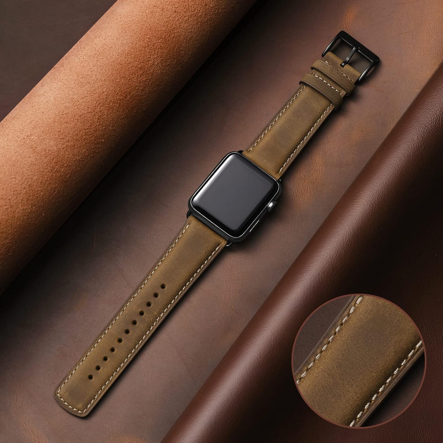Detalle 2 de WFEAGL Leather Strap for Apple Watch 44-49mm