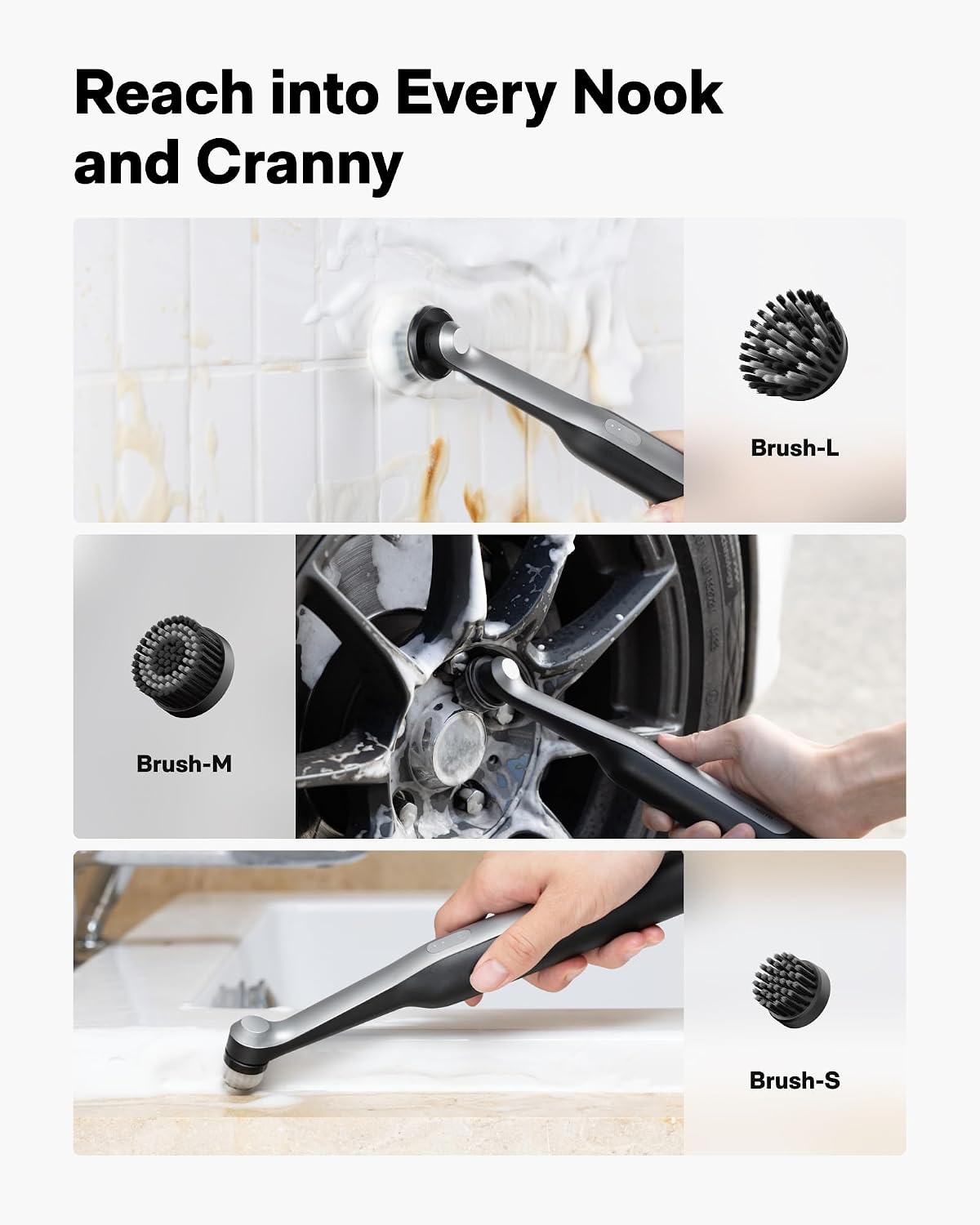 Detalle 2 de HOTO Wand Electric Spin Scrubber, IPX7 Waterproof, Dual-Speed, 12 Heads
