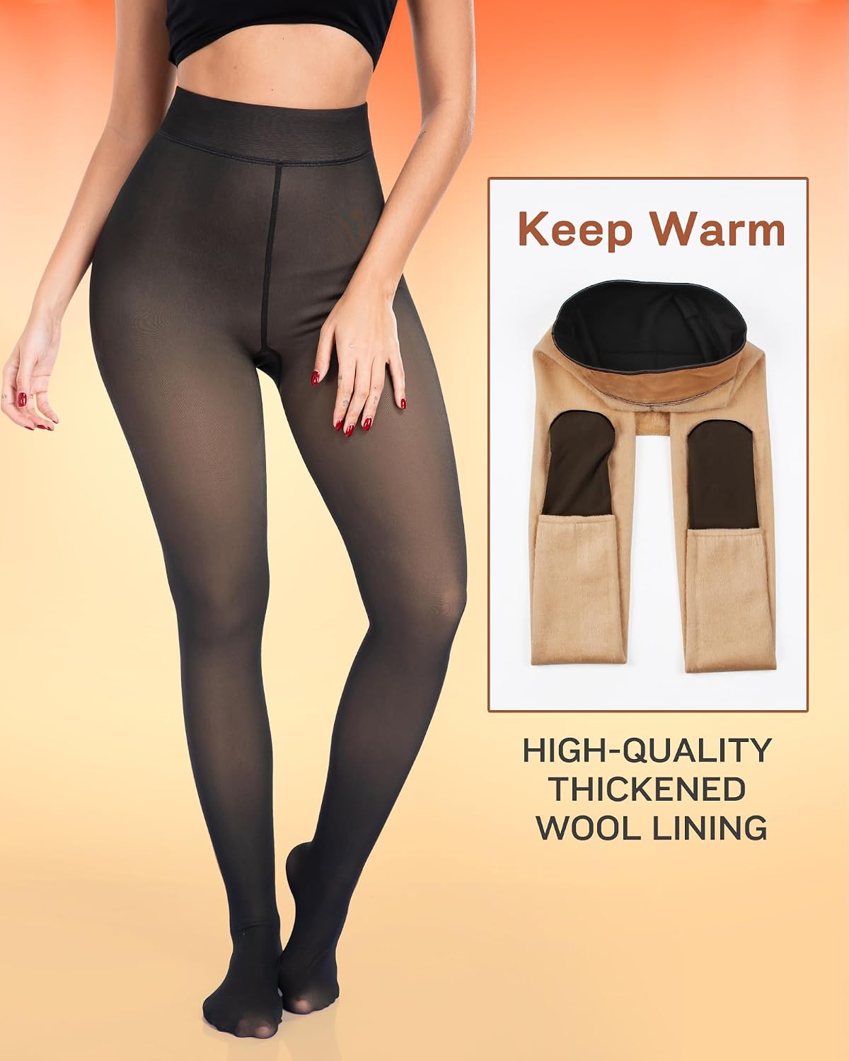 Detalle de ATHVOTAR Fleece-Lined Winter Tights for Women, High-Waisted Thermal Pantyhose