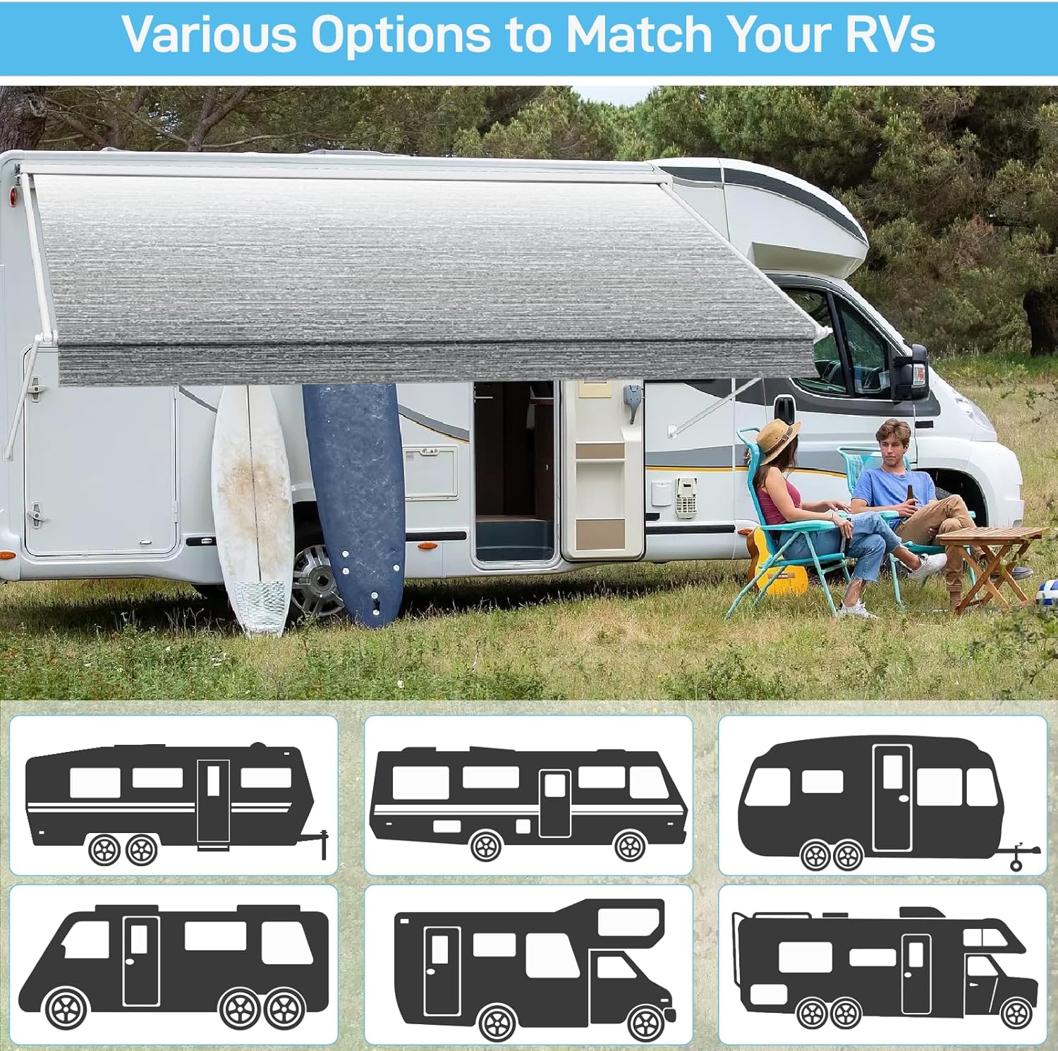 Thumbnail 2 de Glamful Heavy-Duty 21ft RV Awning Replacement Fabric (19.5oz Vinyl, Ombré Gray)