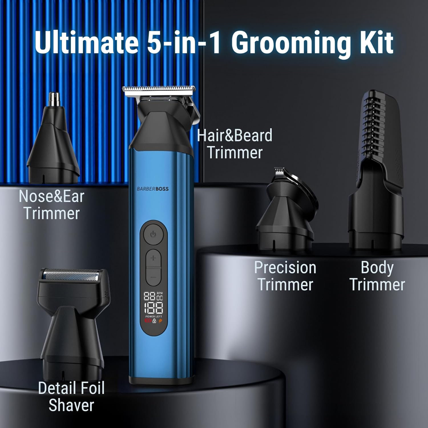 Thumbnail 1 de BarberBoss 5-in-1 Beard Trimmer for Men, Hair Clipper, Body Groomer, Nose & Ear Trimmer – QR-6020