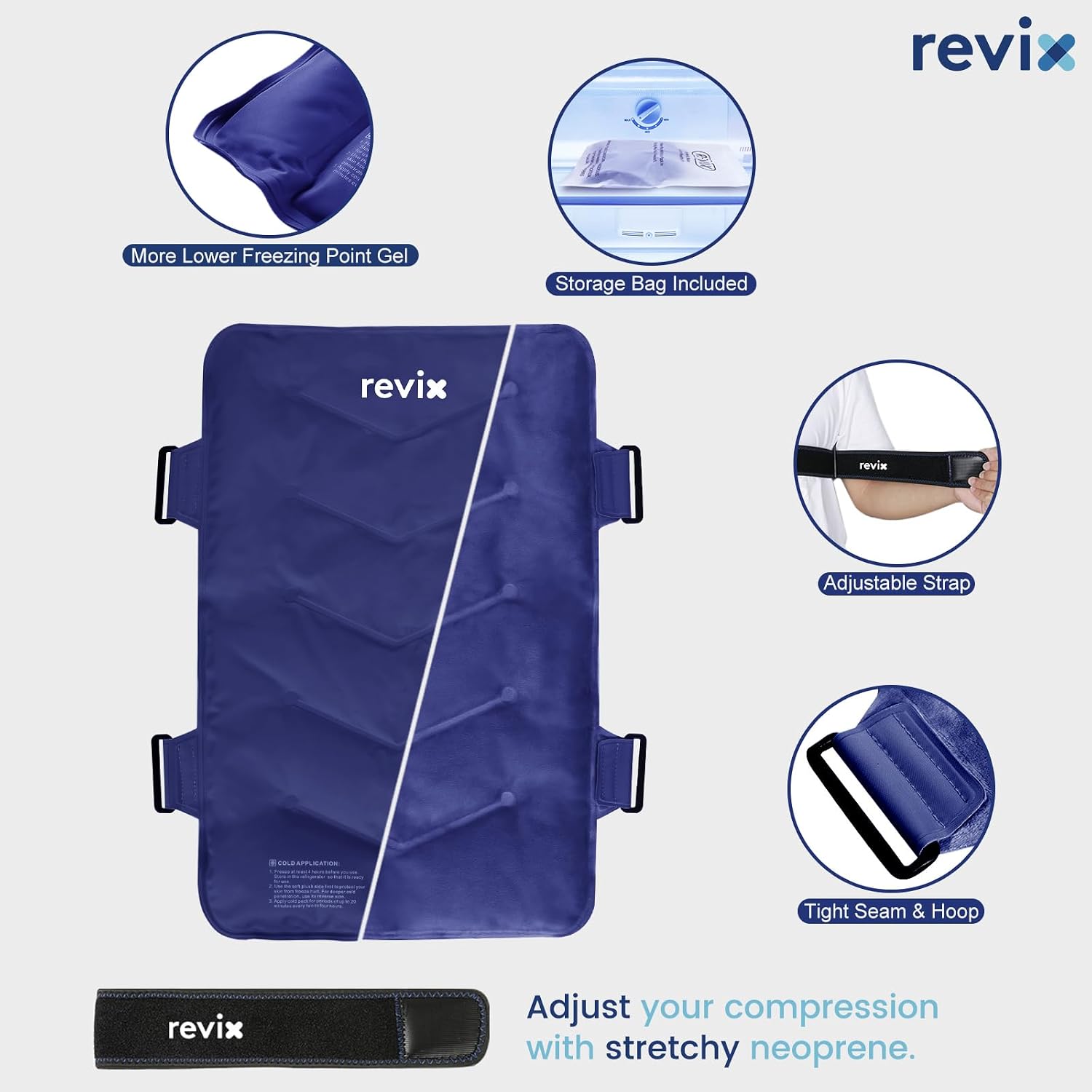 Detalle 1 de REVIX XXL Back Ice Pack, Reusable 13” x 21” Gel Wrap, Navy