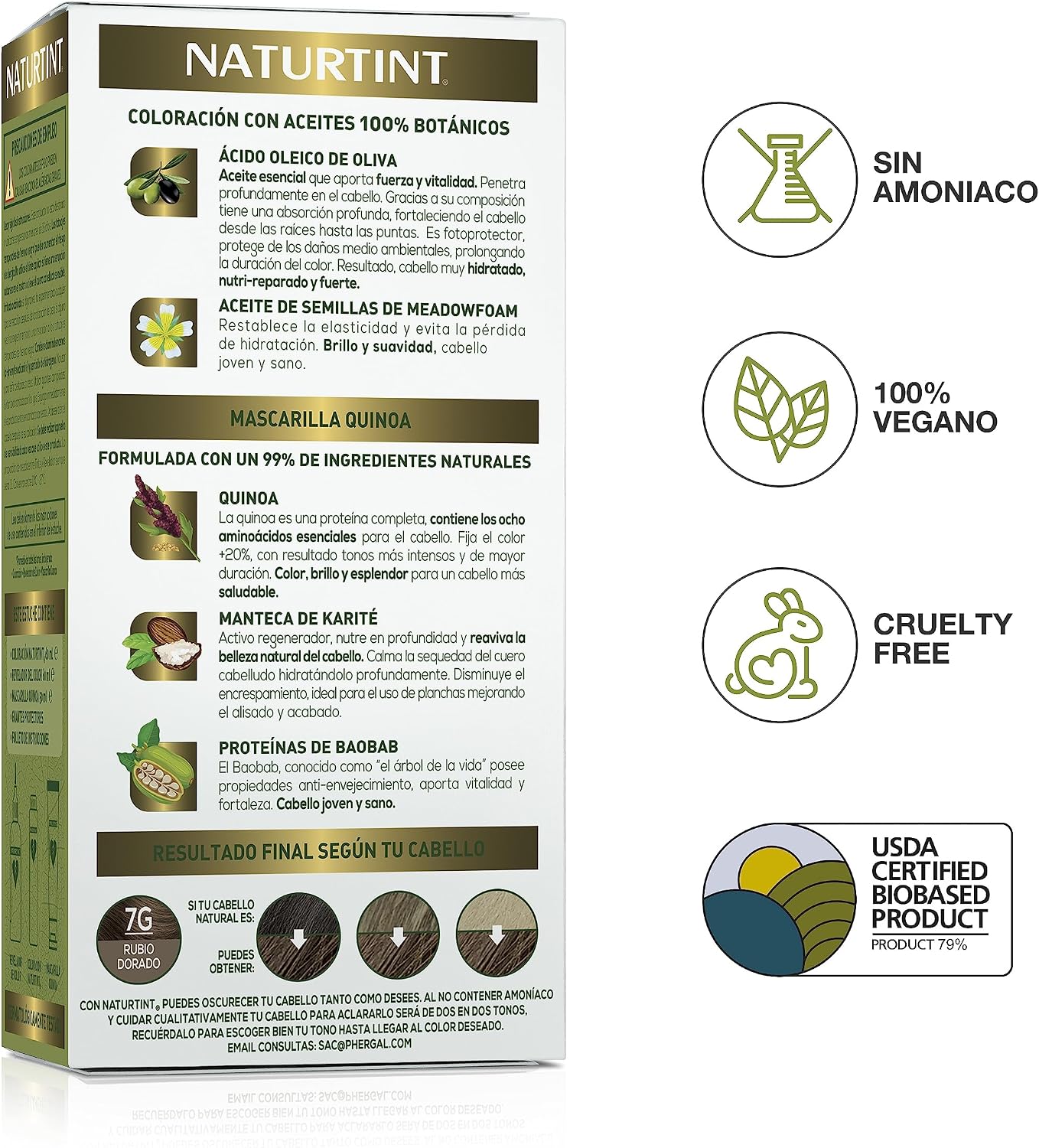 Detalle 1 de NATURTINT 7G Rubio Dorado Tinte Permanente Natural 🌿 170ml