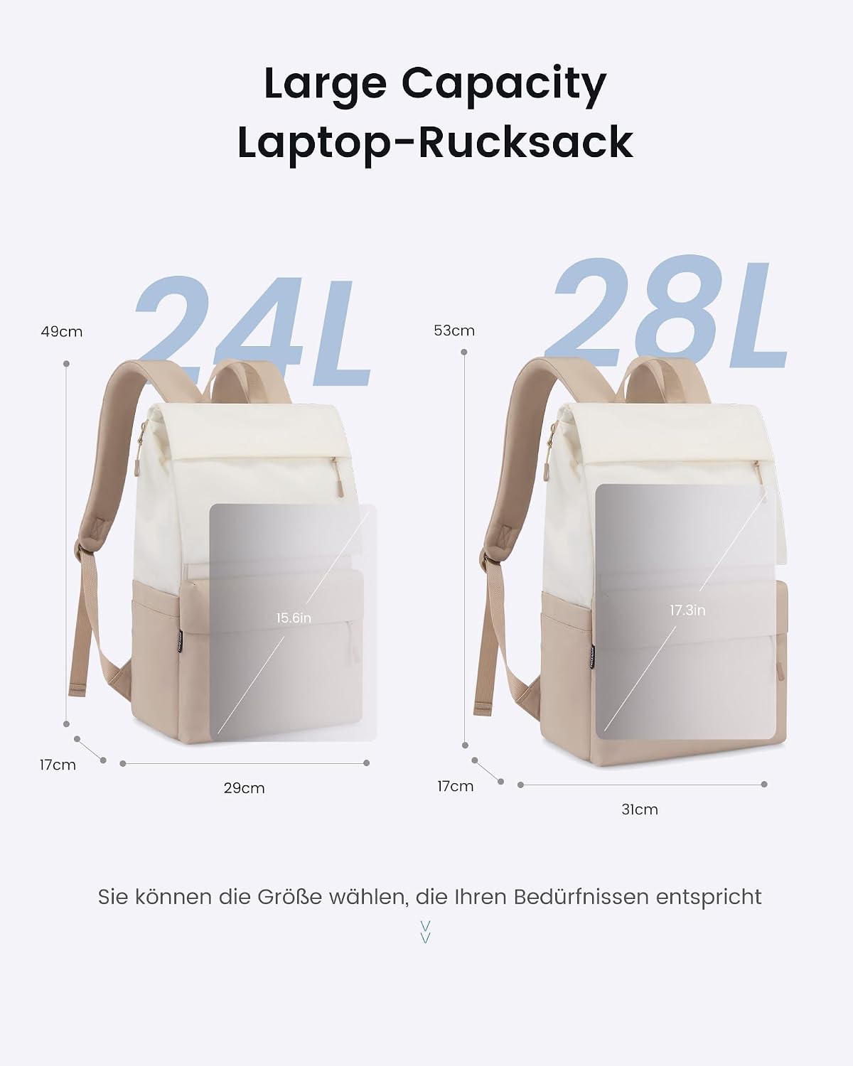 Detalle 2 de LOVEVOOK Rucksack für Damen & Herren bis 17,3 Zoll – wasserdicht, Laptopfach 15,6 Zoll, Tagesrucksack für Schule & Uni