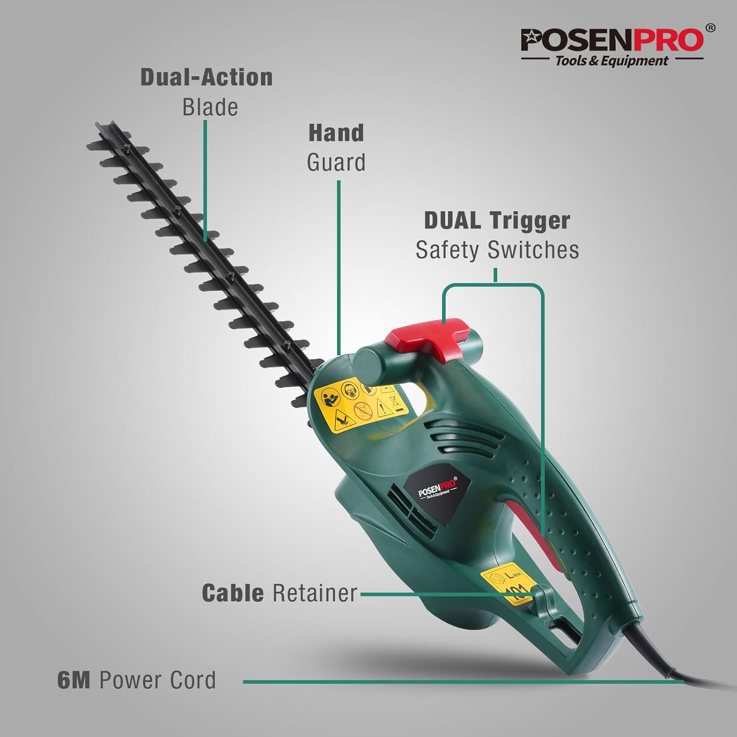 Thumbnail 1 de POSENPRO Corded Electric Hedge Trimmer 450W with 45cm Diamond Blade