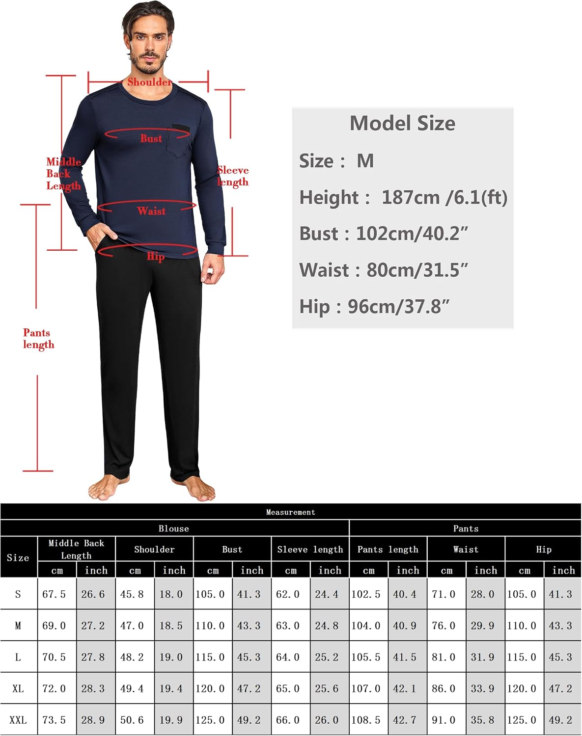 Detalle 2 de Uniexcosm Pyjama Homme Hiver en Coton – Ensemble avec Poches et Ceinture Rabattable